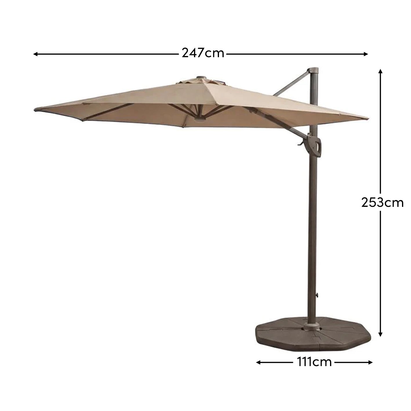 Fira Cappuccino LED Parasol - 2.5m Square Cantilever - Laura James