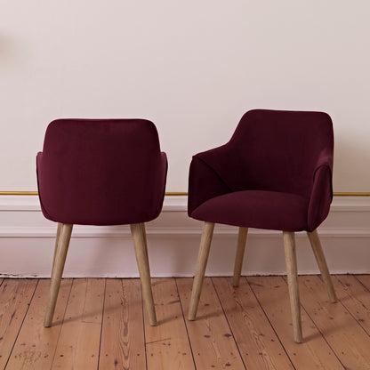 Freya Burgundy Red Armchair - Set of 2 - Almond Brown Legs