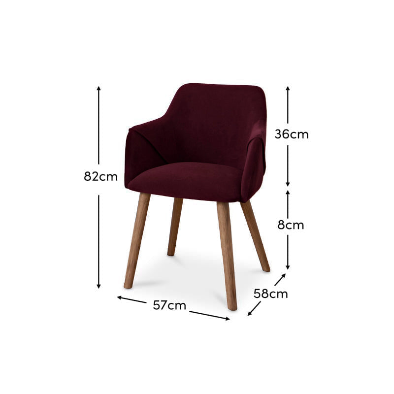 Freya Burgundy Red Armchair - Set of 2 - Almond Brown Legs