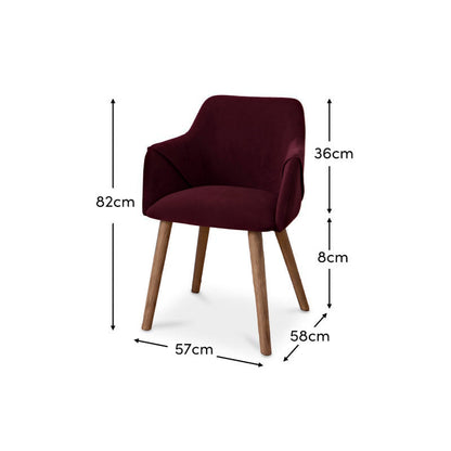 Freya Burgundy Red Armchair - Set of 2 - Almond Brown Legs