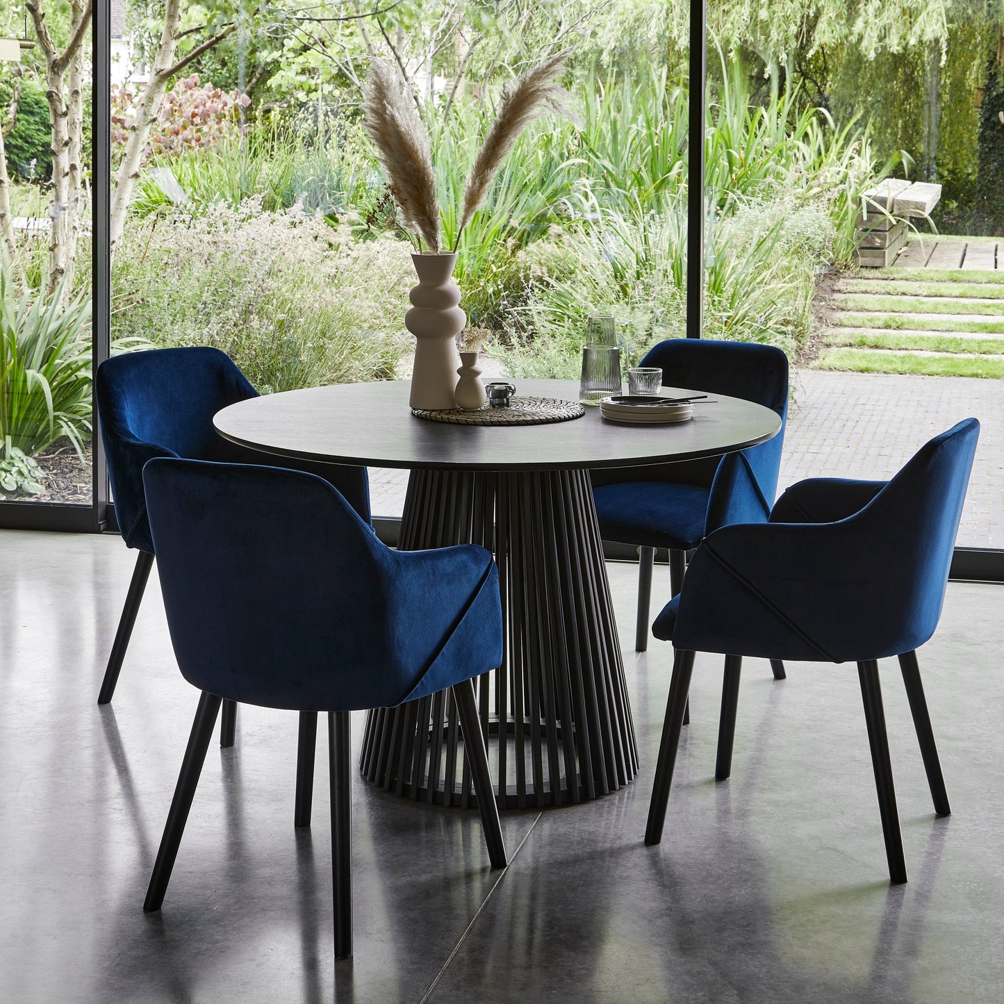 Freya armchairs - set of 2 - blue velvet and black - Laura James