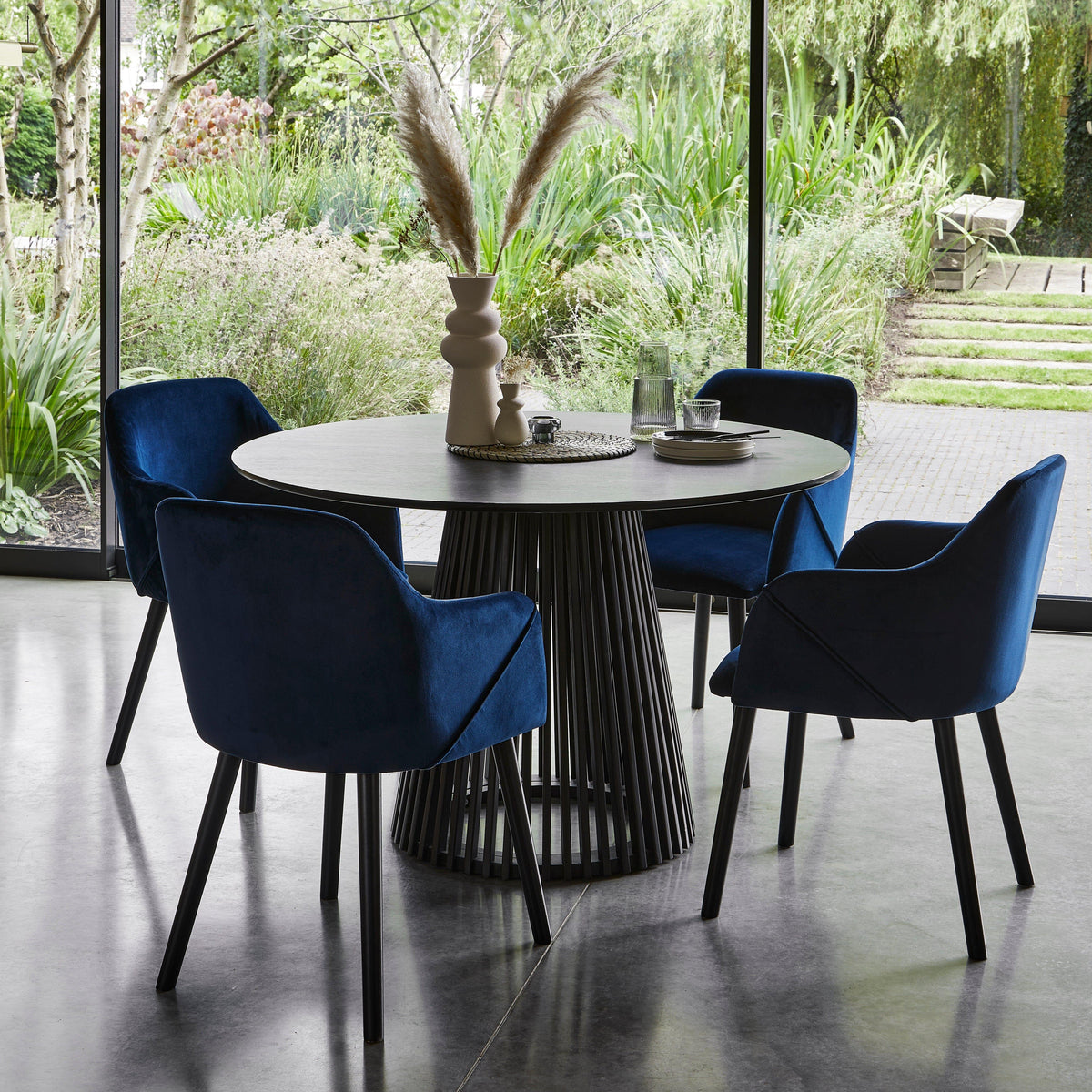 Freya Blue Dining Room Armchair - Black Legs - Laura James