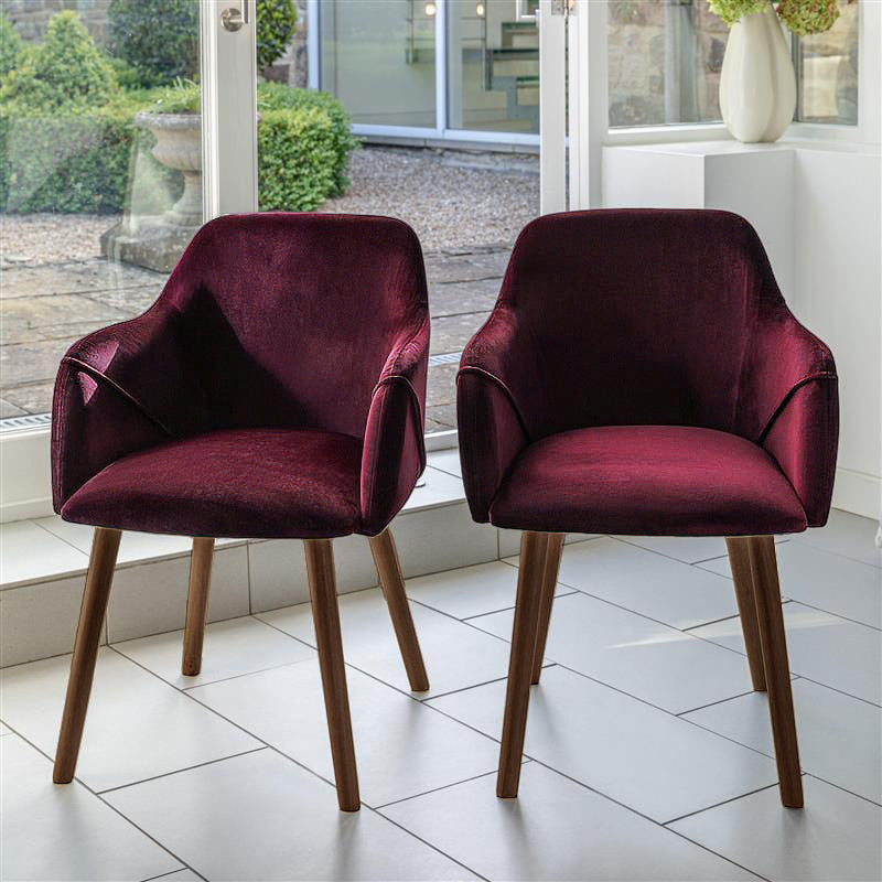 Freya Burgundy Red Armchair - Set of 2 - Coffee Brown Mango Wood Legs - Laura James 
