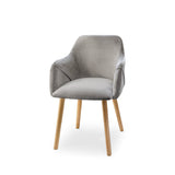 Ella 160cm Pale Oak Dining Table Set - 6 Seater - 4 Freya Dining Chairs with  2 Freya Armchairs - Mist Grey with Pale Oak Legs - Laura James
