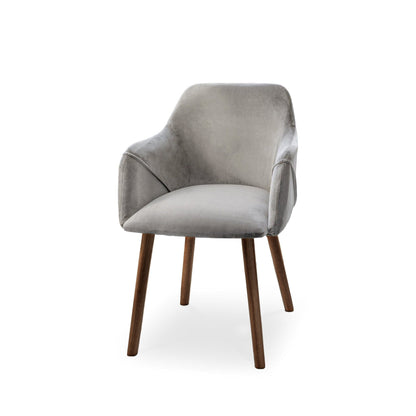 Freya Mist Grey Armchair - Set of 2 - Coffee Brown Mango Wood Legs - Laura James 