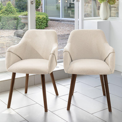 Freya Light Beige Armchair - Set of 2 - Coffee Brown Mango Wood Legs - Laura James 