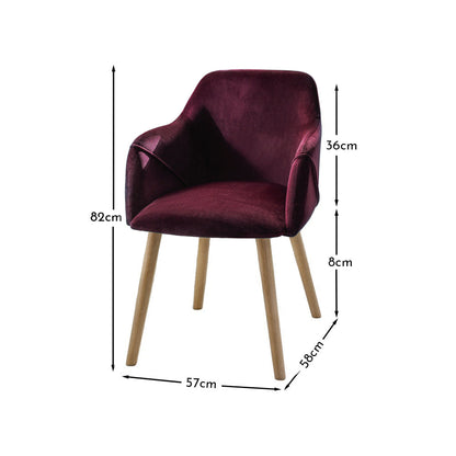 Freya Burgundy Red Dining Armchairs - Set of 2 - Chalked Mango Wood Legs