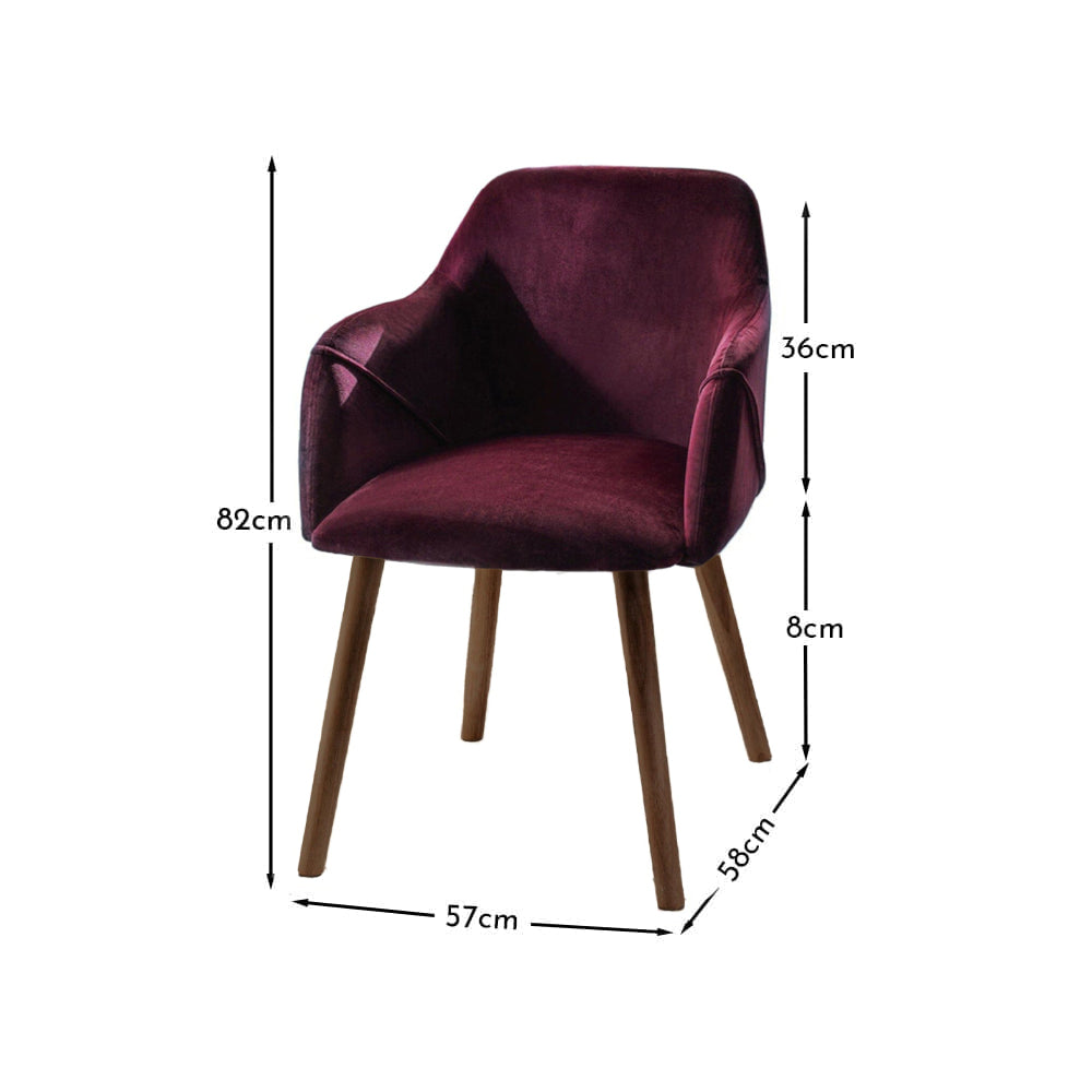 Freya Burgundy Red Armchair - Set of 2 - Coffee Brown Mango Wood Legs - Laura James 