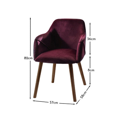 Freya Burgundy Red Armchair - Set of 2 - Coffee Brown Mango Wood Legs - Laura James 
