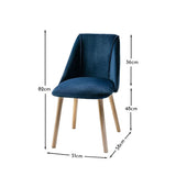 Freya Blue Velvet Dining Chairs - Set of 2 - Whitewash Oak Legs