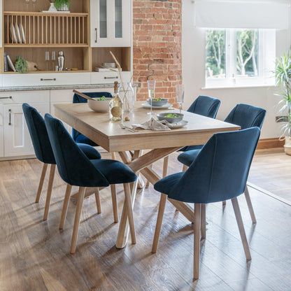 Freya dining chairs - set of 2 - blue velvet and oak