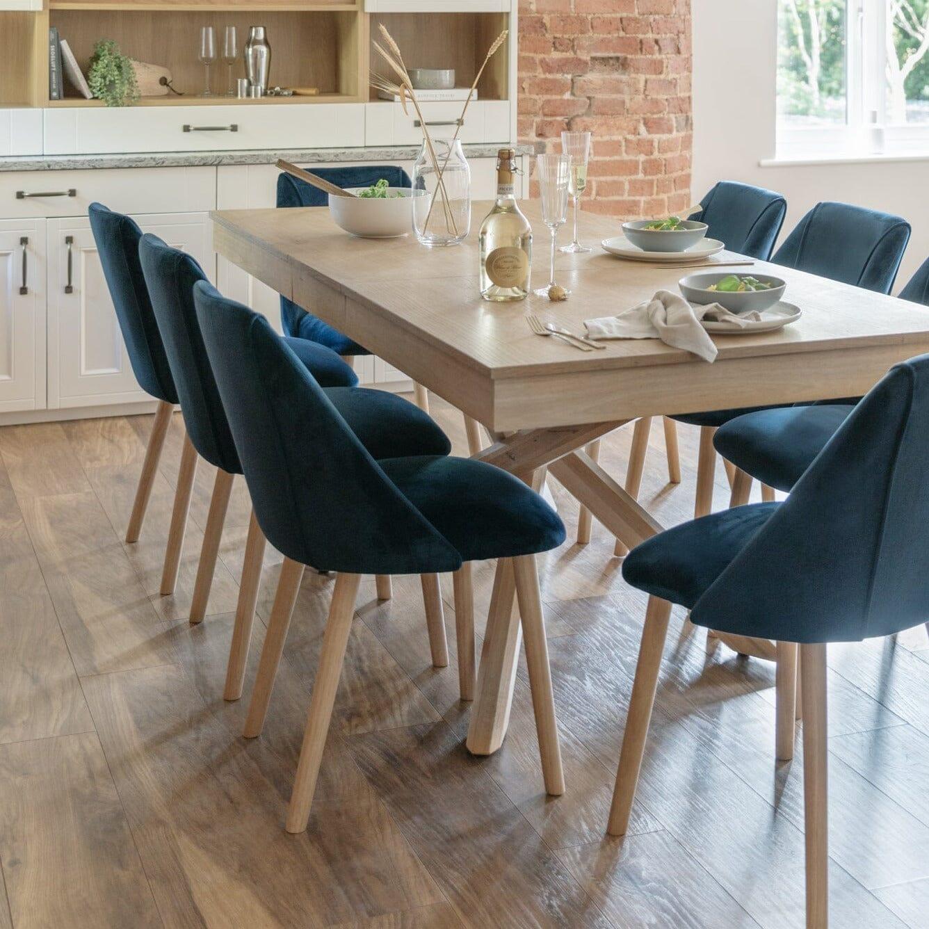 Freya dining chairs - set of 2 - blue velvet and pale oak - Laura James