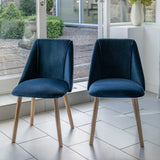 Freya dining chairs - set of 2 - blue velvet and oak