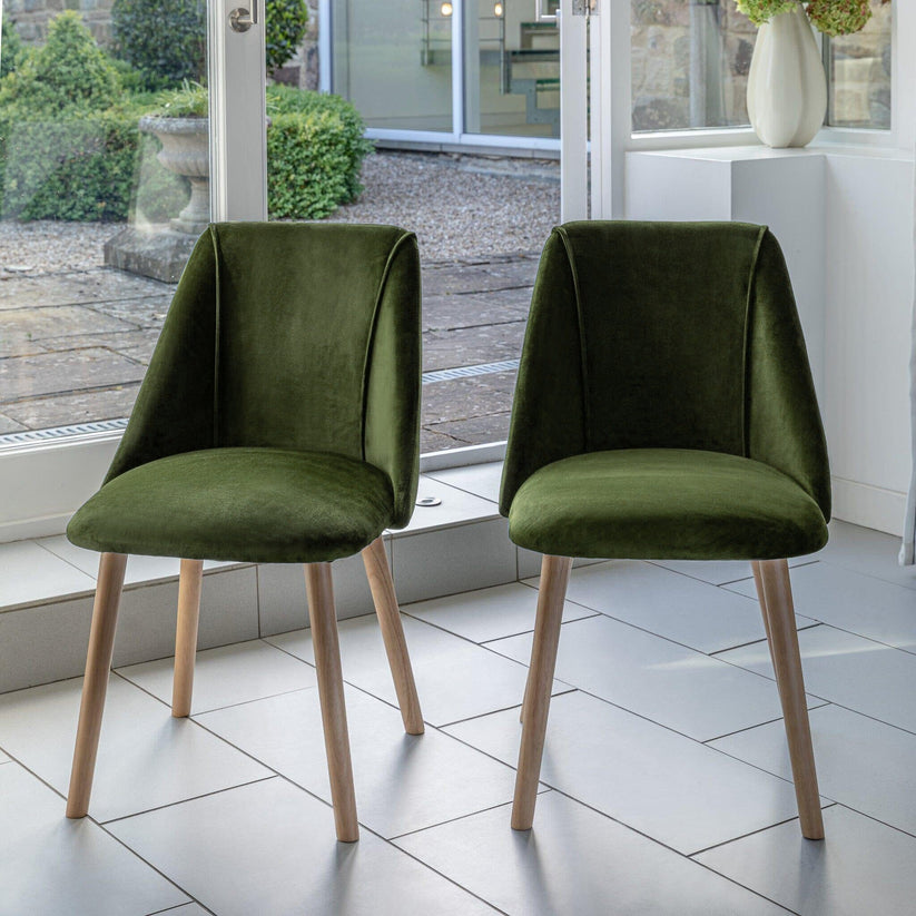 Freya Green Velvet Dining Chair - Set Of 2 - Whitewash Oak Legs - Laura ...