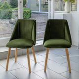 Ella 160cm Pale Oak Dining Table Set - 6 Seater - 4 Freya Dining Chairs with  2 Freya Armchairs - Fern Green with Pale Oak Legs - Laura James