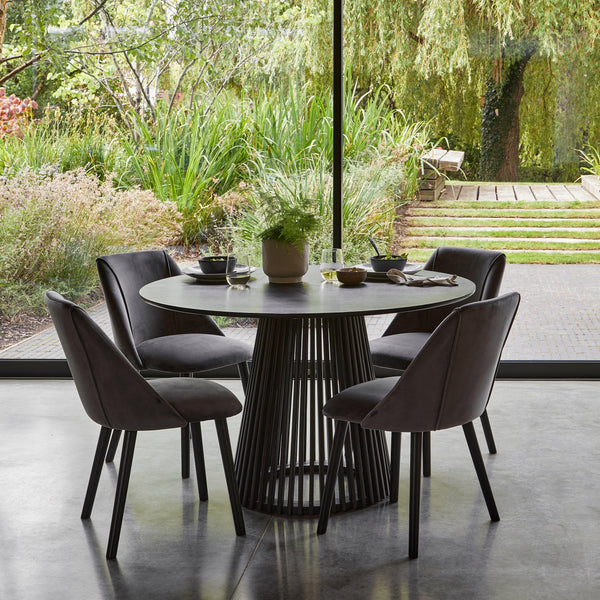 Freya Grey Dining Chairs with Black Legs - Laura James