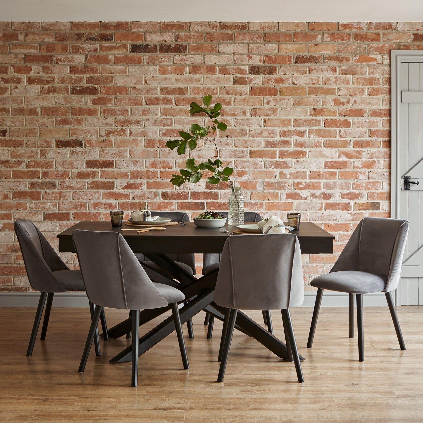 Freya dining chairs - set of 2 - grey velvet and black