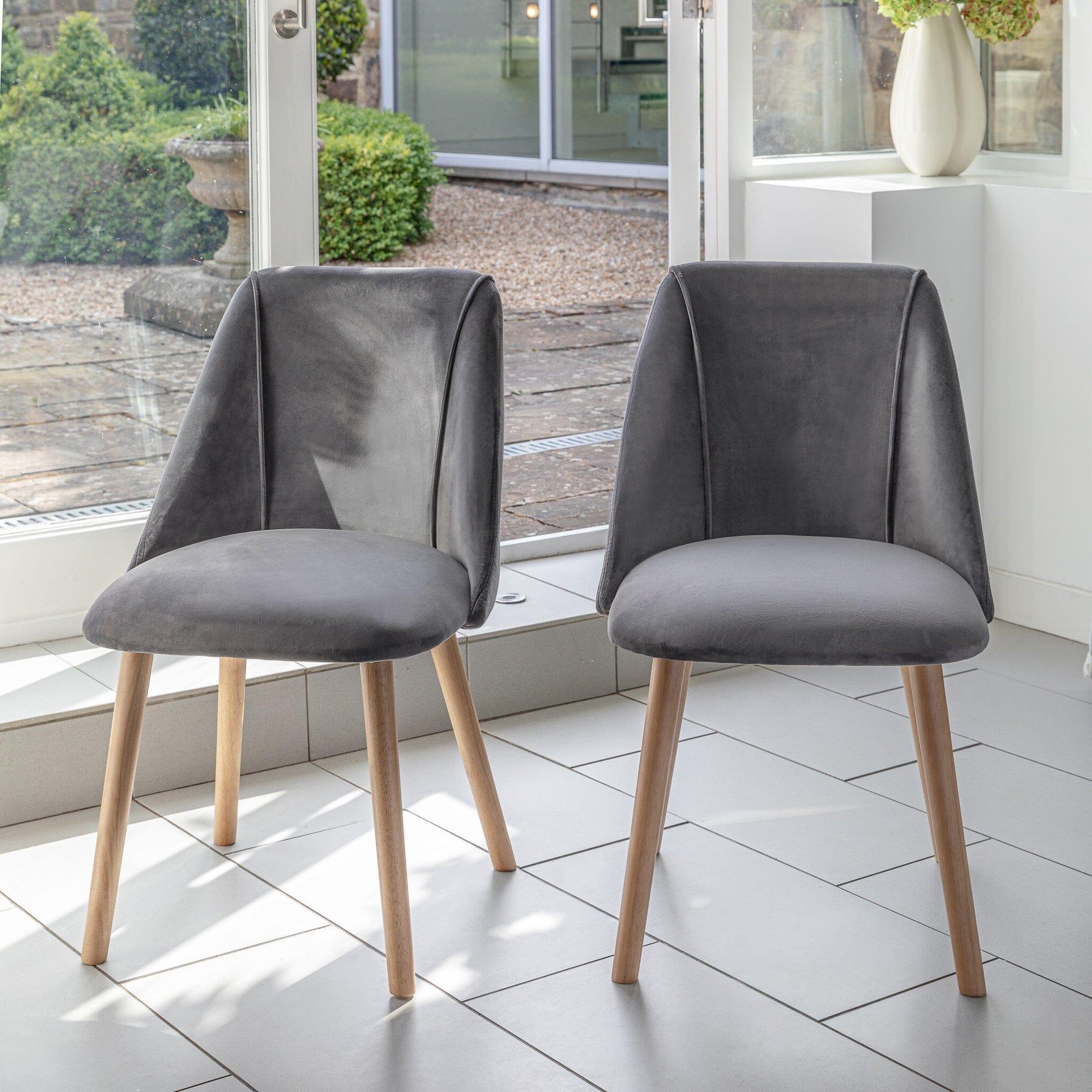 Freya dining chairs - set of 2 - grey velvet and oak