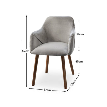 Freya Mist Grey Armchair - Set of 2 - Coffee Brown Mango Wood Legs - Laura James 