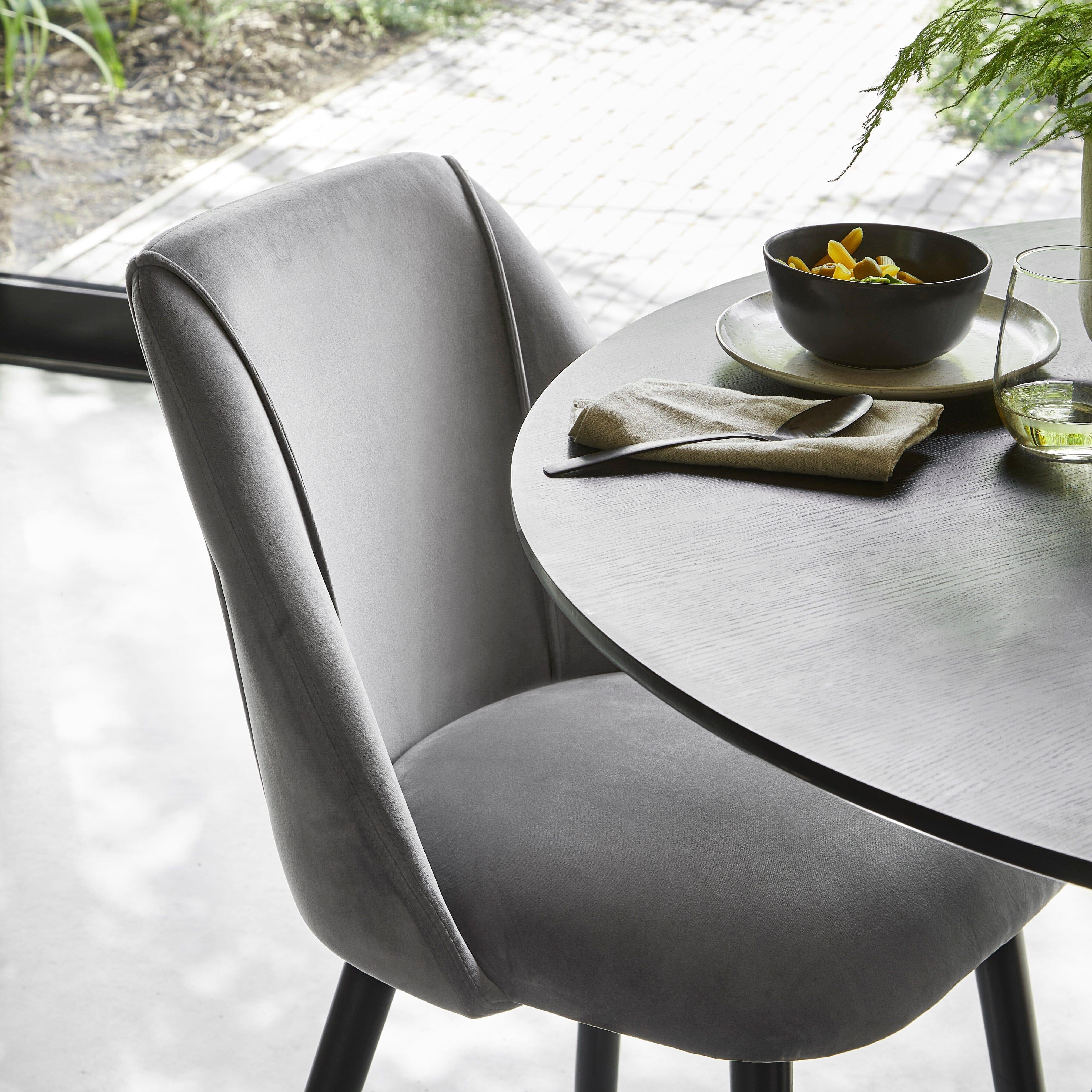 Willow Wooden Round Dining Set with Grey Dining Chairs - Laura James