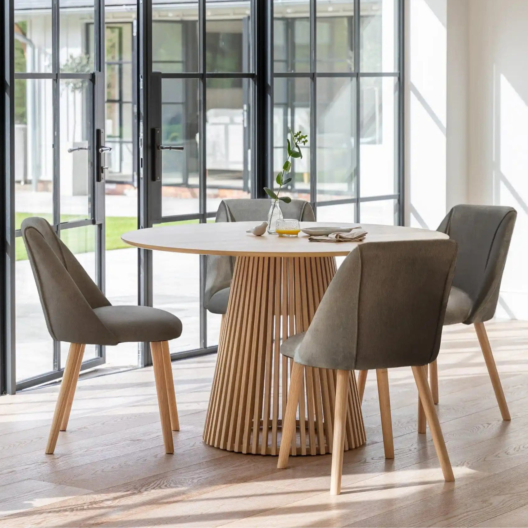 Willow Wooden Round Dining Set with Mist Grey Dining Chairs