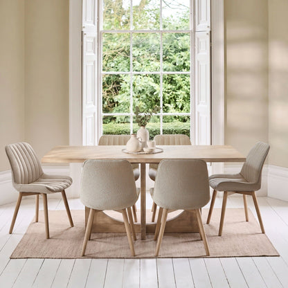 Jade 190cm Chalked Mango Wood Dining Table Set  - 6 Seater - Bella Boucle Dining Chairs - Chalked Mango Wood Legs