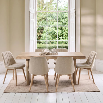 Nevaeh Chalked Mango Wood Dining Table Set - 6 Seater - Bella Boucle Dining Chairs - Chalked Mango Wood Legs - Laura James 