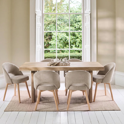 Nevaeh Chalked Mango Wood Dining Table Set - 6 Seater - Marilyn Soft Beige Dining Chairs - Chalked Mango Wood Legs - Laura James 