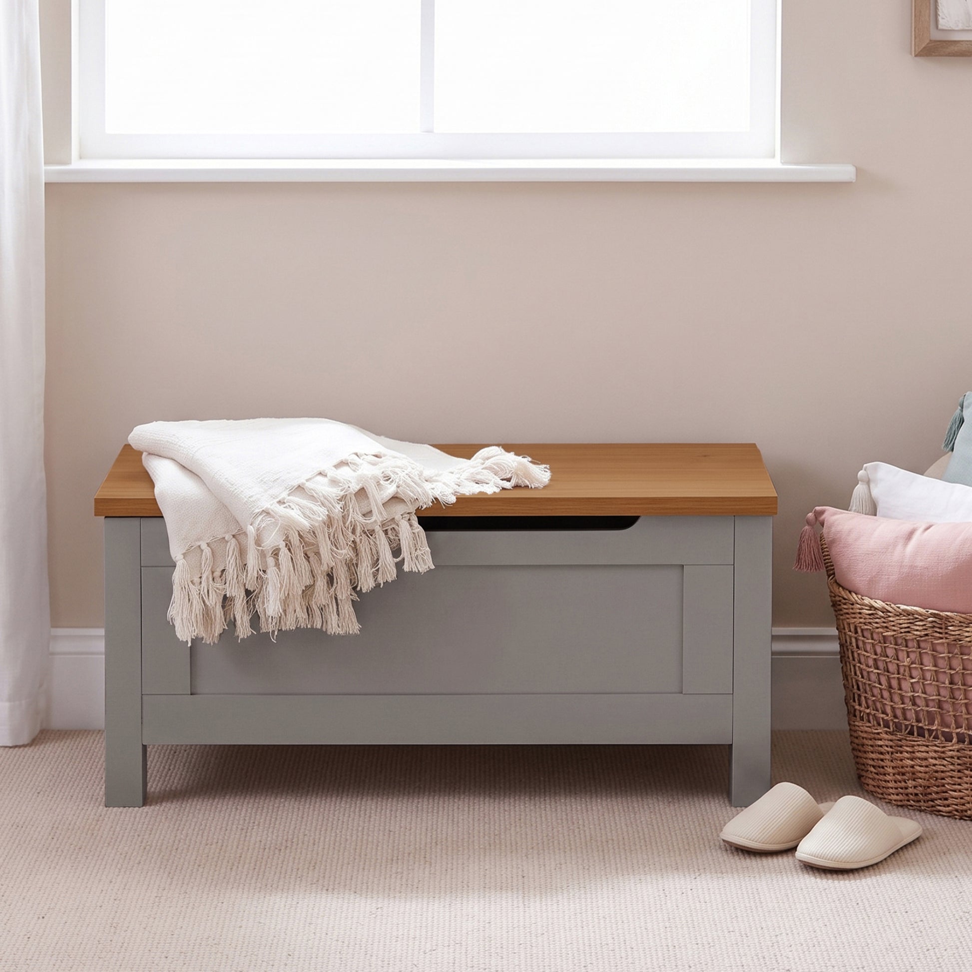 New - Bampton Blanket Box - Stone Grey - Laura James 