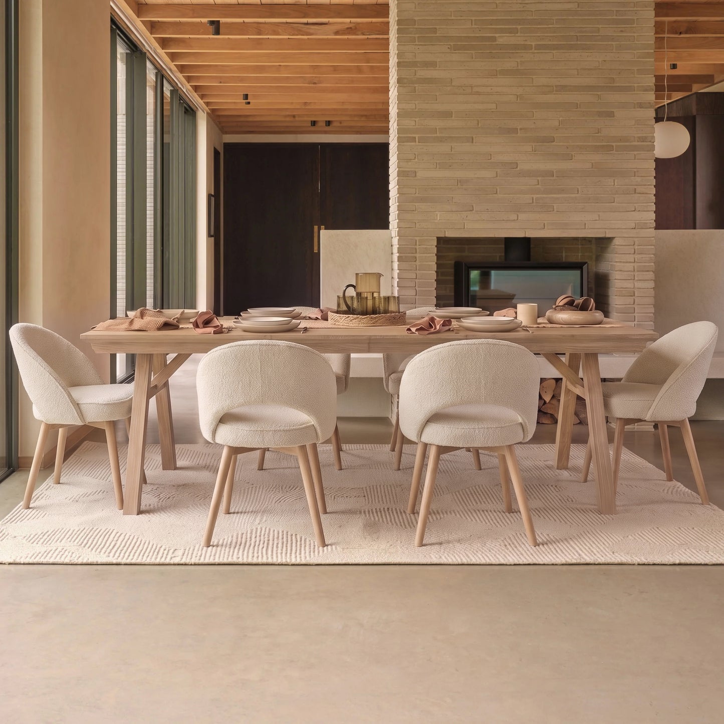 Sabina 160-240cm Whitewash Oak Extending Dining Table Set - 6 Seater - Marilyn Ecru Dining Chairs - Whitewash Oak Legs - Laura James 