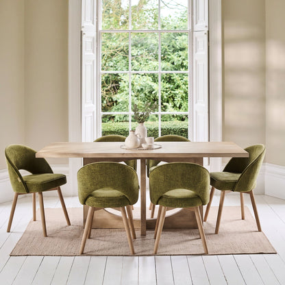 Jade 190cm Chalked Mango Wood Dining Table Set  - 6 Seater - Marilyn Moss Green Dining Chairs - Chalked Mango Wood Legs - Laura James 