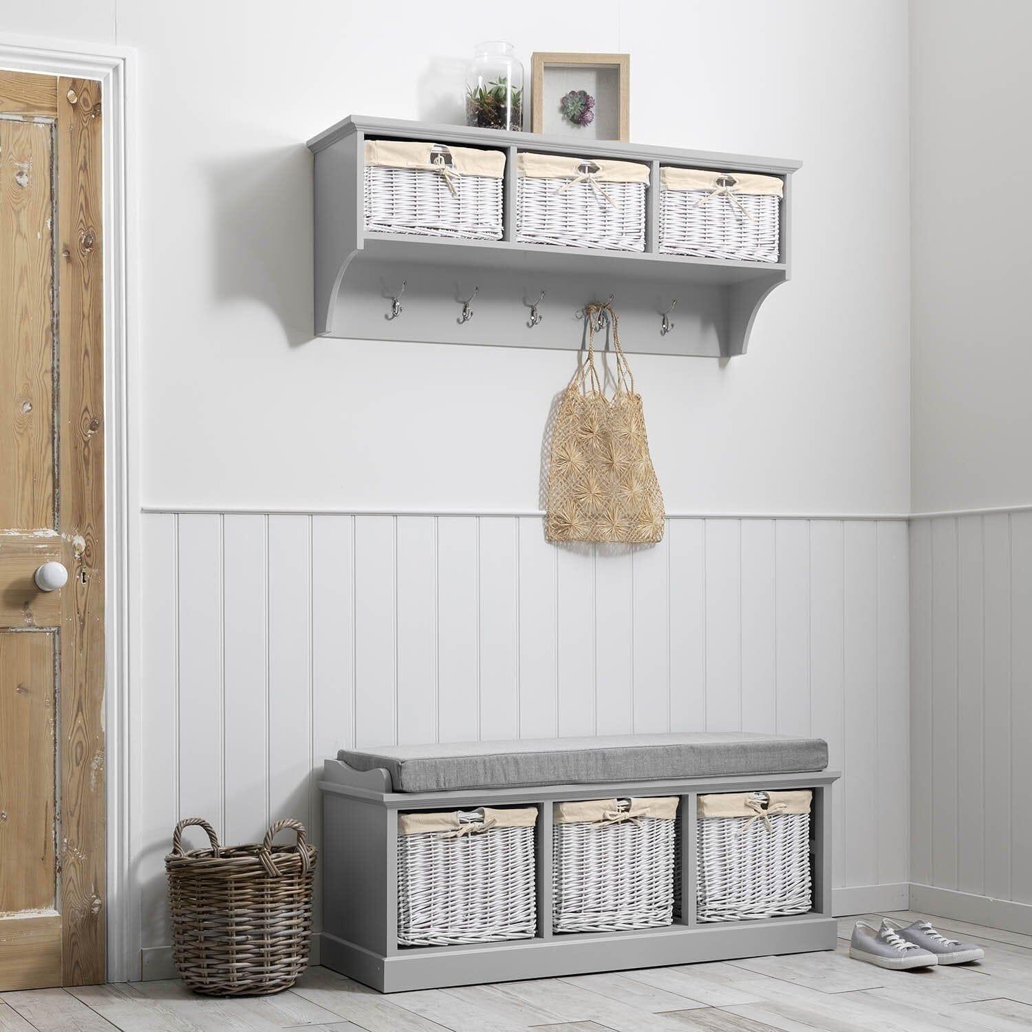 Outlet Fyfield Coat Hooks With Shelf Storage Baskets Grey