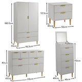 Gloria Wardrobe & Drawers Set - 4 Over 4 Chest of Drawers - Grey