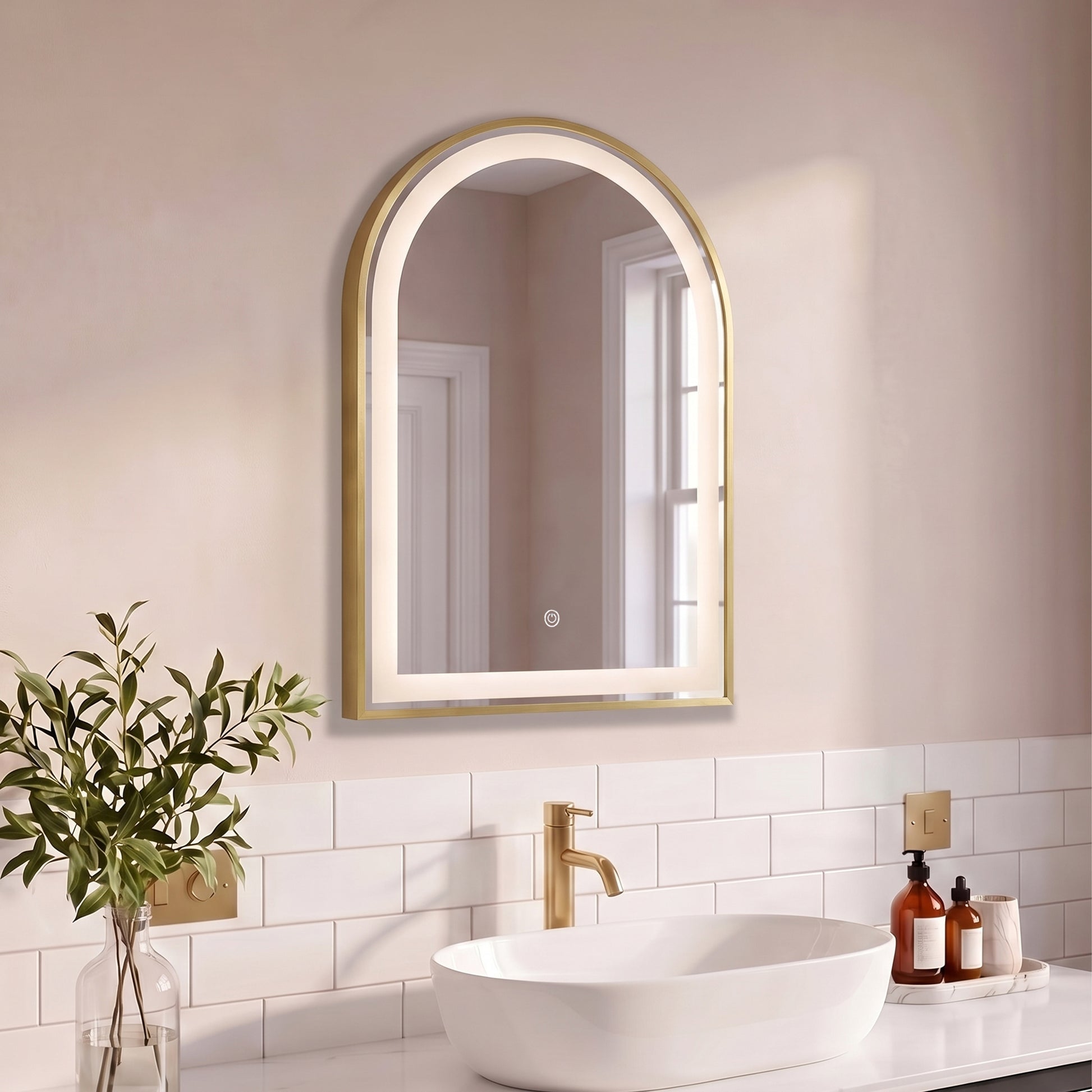 Ingham 65x45cm LED Arch Bathroom Mirror - Gold - Laura James
