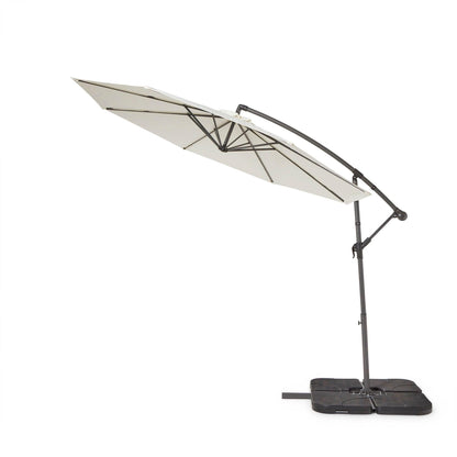 Hali 4 Seater Wooden Outdoor Dining Set with Hali Black Chairs & Cream Lean Over Parasol - 175cm