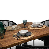 Hali Large Wood Outdoor Dining Set Black for 6, LED Cream Parasol - Laura James