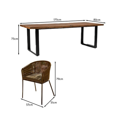 Hali 6 Seater Wooden Garden Dining Set with Hali Green Chairs & Cream LED Premium Parasol - 175cm