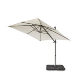 Hali 6 Seater Wooden Outdoor Dining Set with Hali Black Chairs & Cream LED Premium Cantilever Parasol - 175cm