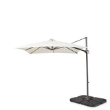 Hali 6 Seater Wooden Outdoor Dining Set with Hali Black Chairs & Cream LED Premium Cantilever Parasol - 175cm
