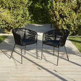 Hali 6 Seater Wooden Outdoor Dining Set with Hali Black Chairs & Cream LED Premium Cantilever Parasol - 175cm