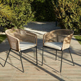 Ezra 4 Seater Round Wooden Garden Dining Set with 4 Hali Natural Rope Chairs