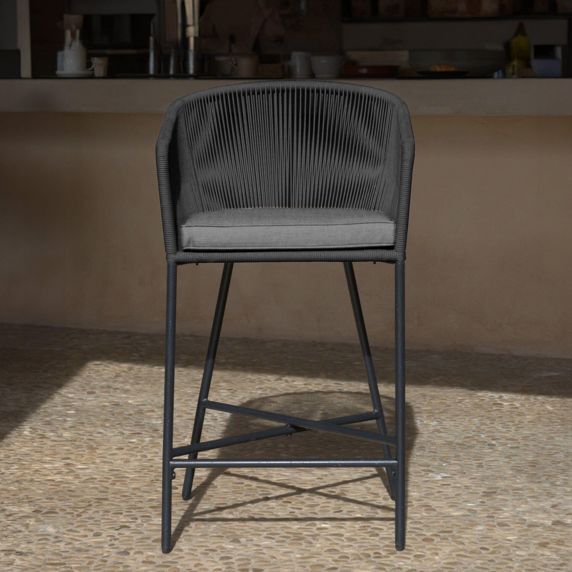 Hali Set of 4 Black Rope Bar Stool with Cushion – Laura James