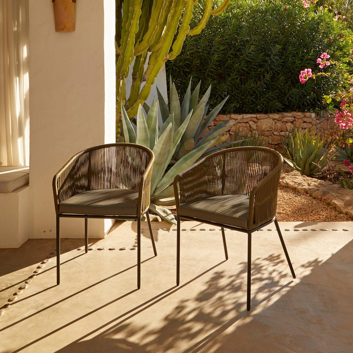 Hali Khaki Green Rope Chairs with Cushions - Laura James