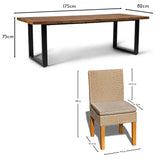 Hali 6 Seater Wooden Outdoor Dining Set with Oliver Natural Brown Rattan Dining Chairs - 175cm