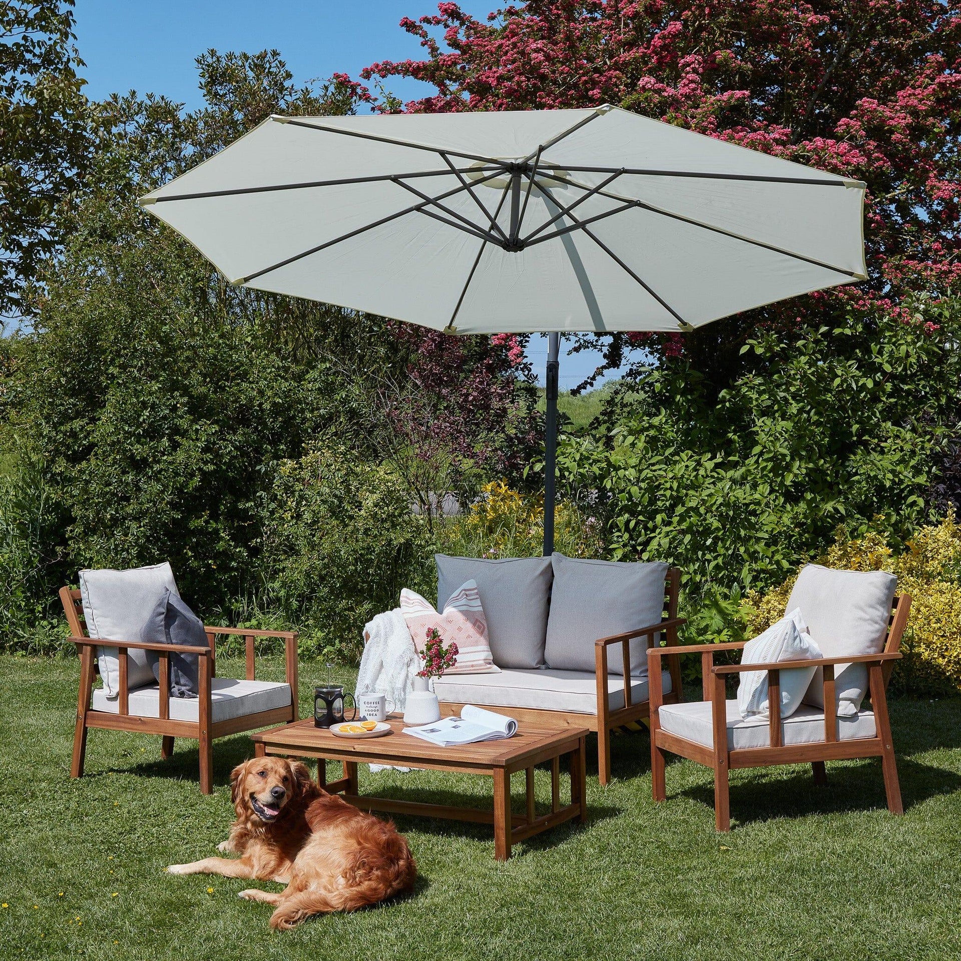 Harrelson Wooden Garden Sofa Set Lean Over Parasol Sand