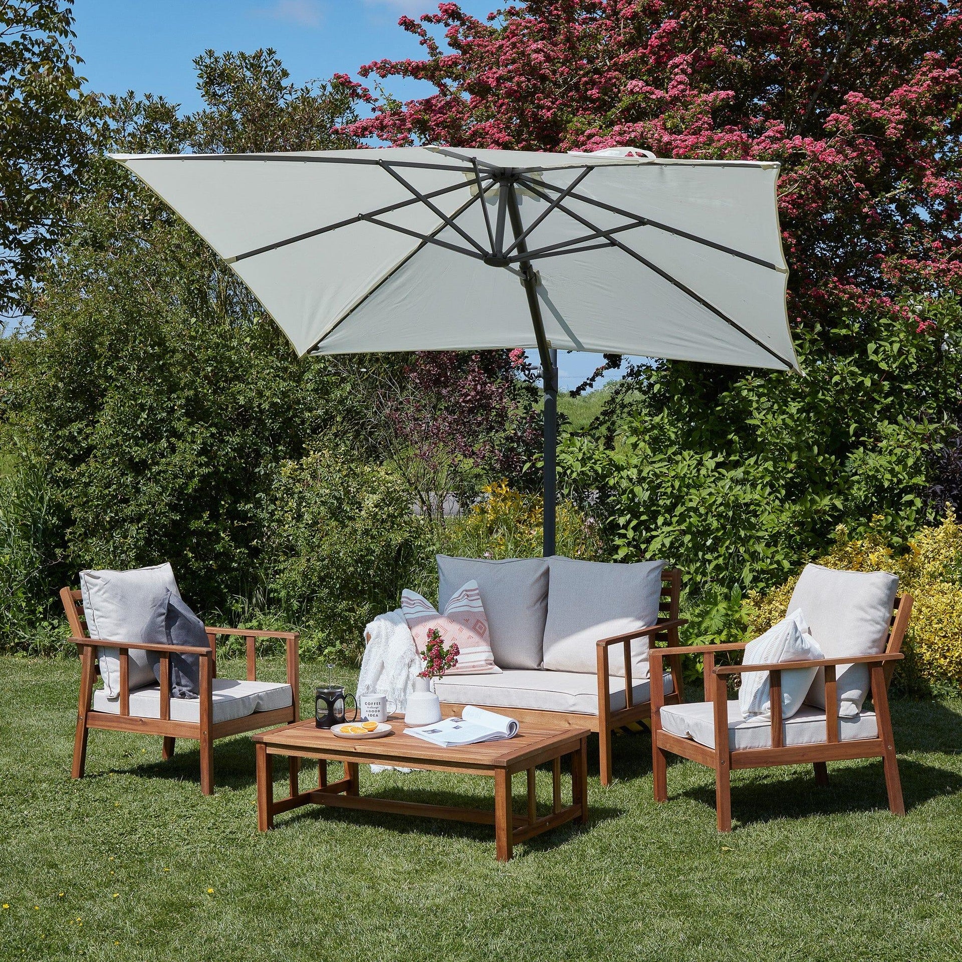 Harrelson Wooden Garden Sofa Set LED Premium Cantilever Parasol Sand