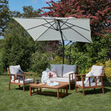 Harrelson Outdoor Wooden Double Sofa Set with 2 Armchairs & Cream LED Parasol - Laura James