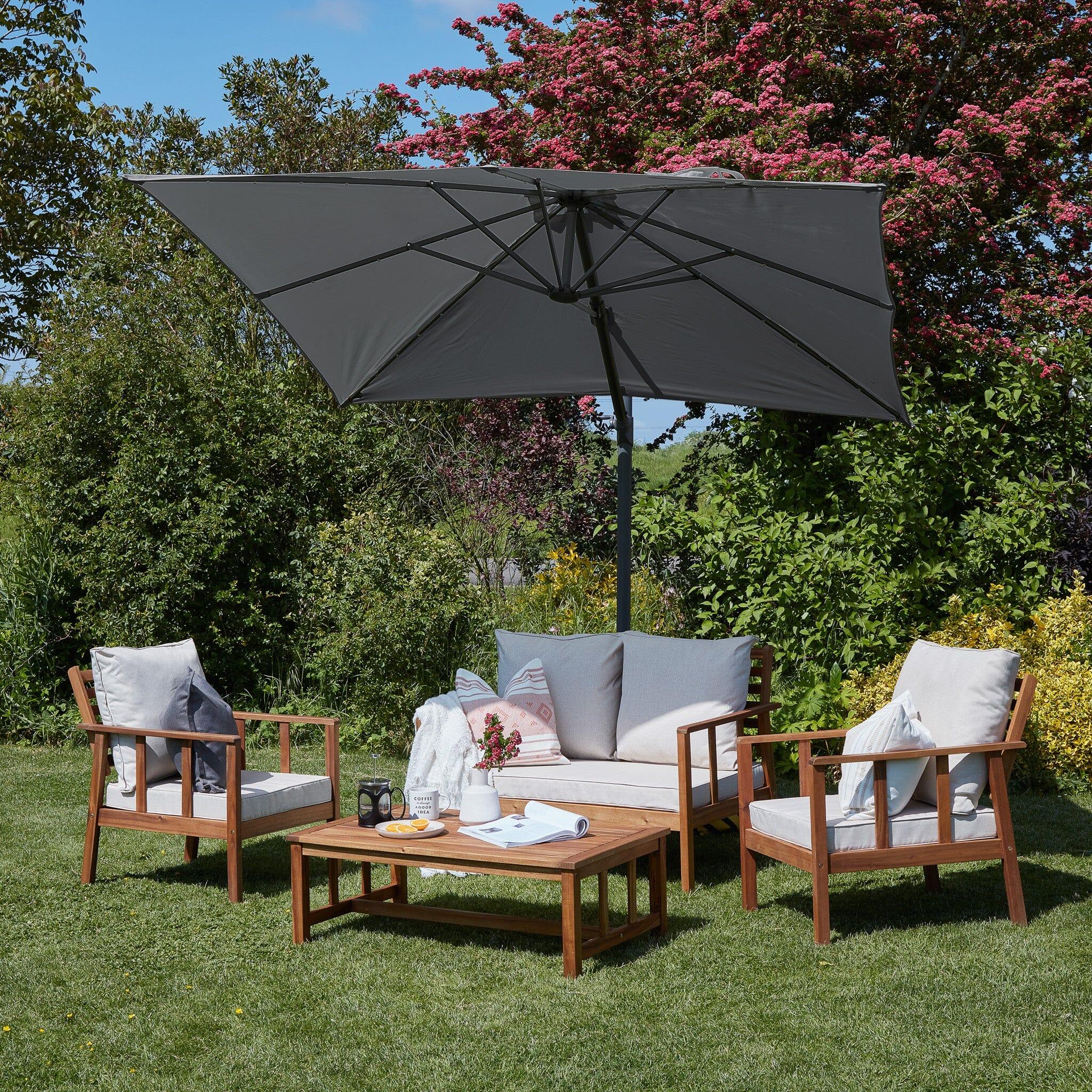 Harrelson Wooden Garden Sofa & Parasol Set - Natural - Laura James