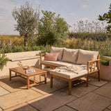 Harrelson 3 Seater Wooden Garden Chaise Corner Set - Natural Acacia and Sand - Laura James