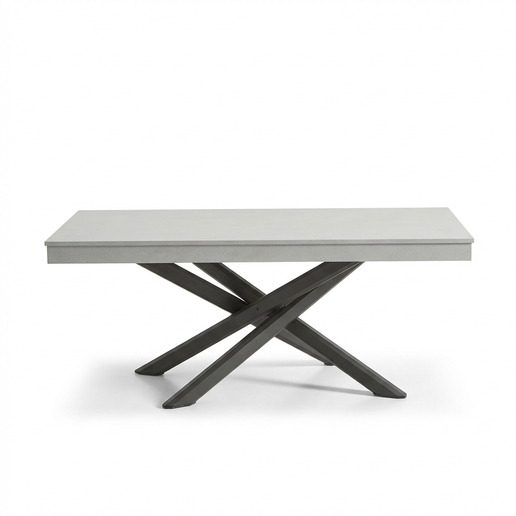 Amelia 6 Seater Concrete Garden Dining Table - Metal Legs - Pale Grey - Laura James